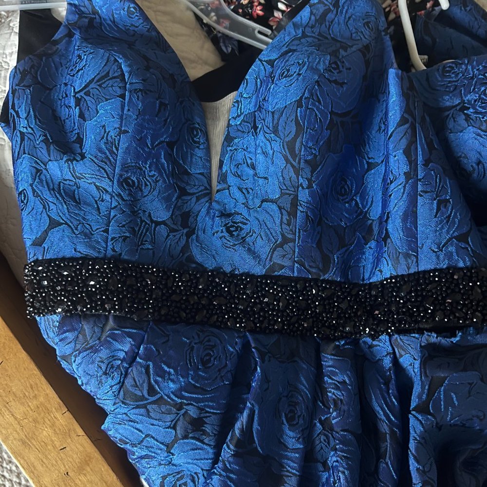 Jolene Size 4 Black and Blue Rose Formal Gown